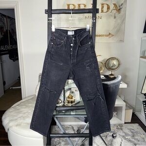Agolde 90s Crop High Rise Distressed Black Jeans Womens Size 25 EUC